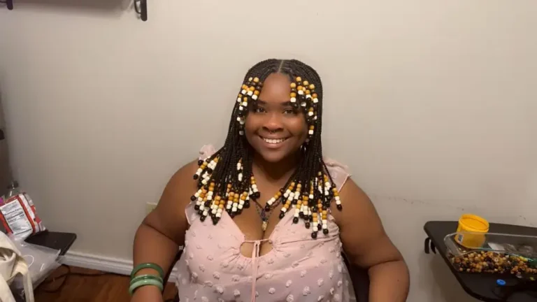 Box braids with gold and white beads in Columbus, OH
